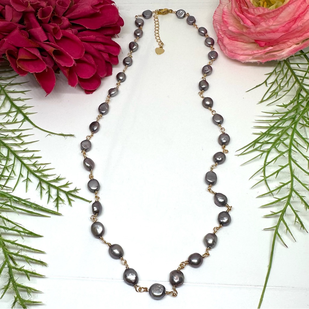 Newbaroque Freshwater Gray Pearl Hand Wired Necklace